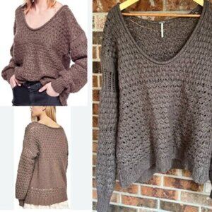 Free People  *Crashing Waves Pullover Sweater Brown Knit Relaxed Womens  Small